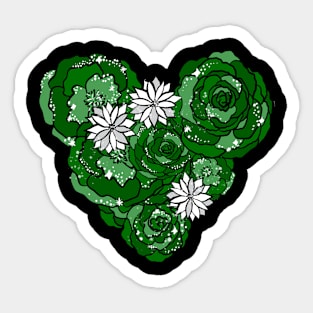 Green Heart of Roses and Daisies Sticker